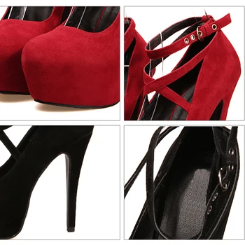 Pantofi Femei Pompe Cross-legat de Curea Glezna Petrecere de Nunta Pantofi Platforma Rochie Femei Pantofi cu Tocuri Înalte de piele de Căprioară Pantofi Doamnelor Plus Dimensiune