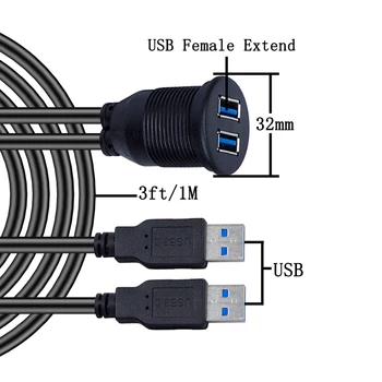 KWOKKER 1M Dual USB Priza Cablu de Extensie Mașina Van de Bord Flush Mount 2 USB Plug Duce Panoul de Date Cablu de Motocicleta Sârmă Încărcător