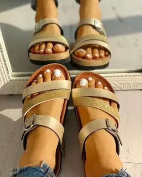 Noi Femeile de Vară Non-alunecare Platforma de 3cm Plat Papuci Flip-Flops de sex Feminin Romanic Pantofi Lady Plaja Femei Catarama Curea Sandale
