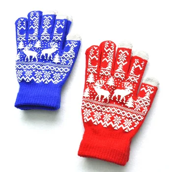 Bărbați femei iarna caldura si catifea mănuși tricotate pom de Crăciun Elan Fulg de nea offset de imprimare non-alunecare acrilice mănuși D25
