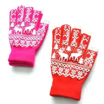 Bărbați femei iarna caldura si catifea mănuși tricotate pom de Crăciun Elan Fulg de nea offset de imprimare non-alunecare acrilice mănuși D25