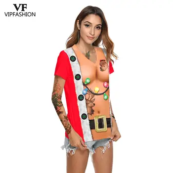 VIP MODA Amuzant de Crăciun Print t Camasa de Crăciun tricouri Femei Moda cu Maneci Scurte Casual 3d Partid Vesel Tricou Streetwear