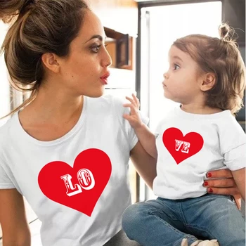 Mama și fiica potrivite haine pentru Copii mama Fetelor de bumbac moale Inima de imprimare T tricoul Mama Fiica Potrivire familie tinutele Topuri