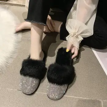 Apa foraj de păr papuci femei 2020 toamna și iarna moda noua Baotou un picior pedala de leneș păr de iepure drag Muller pantofi