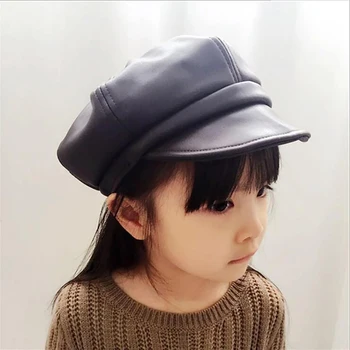 Moda Toamna Iarna Copii Coreean Pu Bereta De Culoare Solidă Octogonal Capac Copil Pălărie În Aer Liber, Sepci Baieti Fete Casual Pălării