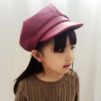 Moda Toamna Iarna Copii Coreean Pu Bereta De Culoare Solidă Octogonal Capac Copil Pălărie În Aer Liber, Sepci Baieti Fete Casual Pălării