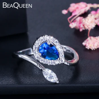 BeaQueen Celebrul Designer Albastru Regal Cubic Zirconia Picătură de Apă de Piatră Redimensionabilă Inele de Logodna Bijuterii pentru Femei R065