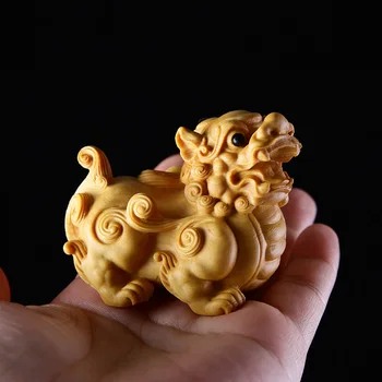 1 buc 5CM Chinez Mitic Animal Sălbatic Pixiu Norocos Mit Animal Cimișir Sculptură din Lemn Masiv Sculptură Ambarcațiuni Cadou Colecții