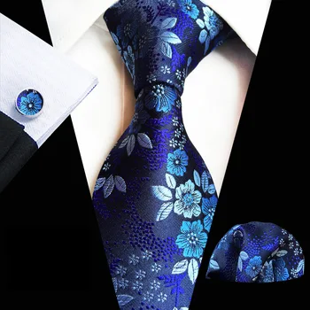 Noul Clasic Bleumarin Rosu Albastru Cravată pentru Bărbați Tesatura de Matase Jacquard Țesute Lega Batista Butoni Set pentru Barbati Designer de Moda Cravate de Mătase