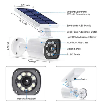 Solar Lumini Senzor de Mișcare în aer liber rezistent la apa 8 LED-uri de 800 de Lumeni Lumina de Securitate Wireless Solar Lumini de Inundații pentru Terasa Veranda Grădină