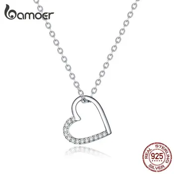 Bamoer Veritabil 925 Sterling Silver formă de dragoste Lanț Colier pentru Femei Bijuterii Fine 2020 Nou Guler SCN347