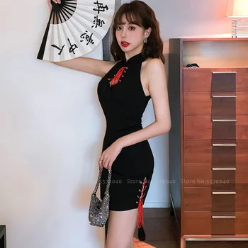 Femeile Coreene Club Bodycon Rochie De Seară Tradițională Chineză Hanfu Fără Mâneci Cheongsam Sexy Retro Elegant Qipao Cosplay Costum