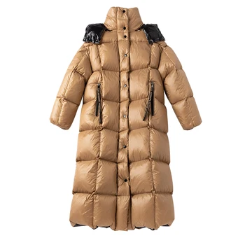 Peste genunchi mai cald Bumbac haina de iarna cu gluga pufoasa pufoaice de sex feminin cu glugă groasă cald supradimensionat din bumbac jachete F366
