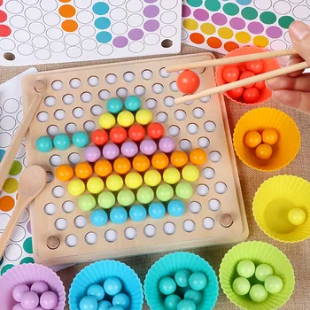 Copii De Învățare Timpurie, De Învățământ Montessori Culoare Sortare Jucarii Din Lemn Mâinile De Formare Creier Clip Margele Matematica Joc Jucărie Pentru Copii