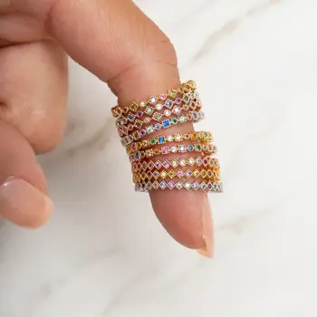 Minim, minimalist, simplu, bijuterii en-gros curcubeu cubic zirconia plin cz de logodna inel de trupa de Aur