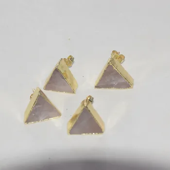 Naturale Roz de Cristal de Cuarț piatră de cercei stud pentru femei 2020 triunghi placare cu aur bezel dragoste pietre prețioase bijuterii cercel fata
