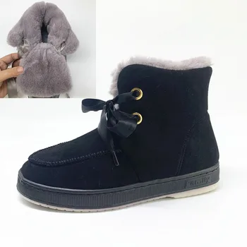 2020 Nou Iarna Zapada Ghete Femei cu platformă plată Dantelă Groasă de Blană Cald Cizme de Iarna pentru Femeie Pantofi de Moda Cizme Glezna
