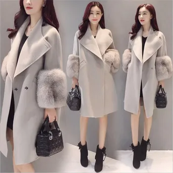 Noua Toamna Iarna Femei Haina Plus Dimensiune Moda Vrac Solid Acoperit Butonul Subțire Lung Amestecuri de Lână Mantou Pentru Femei Îmbrăcăminte exterioară пальто