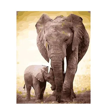 Elefant Ulei Imagine Număr Încadrată Pe Panza Animal de Culoare Manual DIY Kituri Pentru Adulți Desen Pictură De Numărul de Decor Acasă