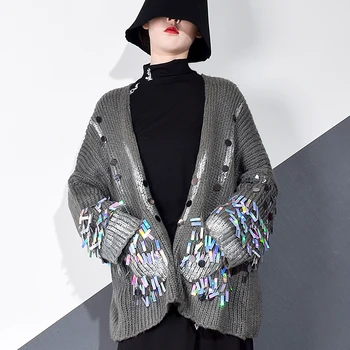 XITAO Casual Mozaic Paiete Pulover Femei 2020 Toamna Valul de Moda Stil Nou Deschis Cusatura Guler de Imprimare cu Dungi, Buzunar XJ4937