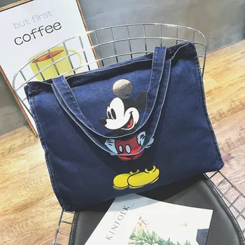 Disney Mickey desene animate cu capacitate mare de cumparaturi geanta denim geantă de umăr doamnelor geantă de mână de panza de agrement carte sac de moda stradă sac