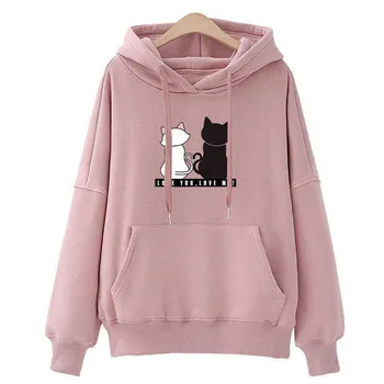 Iarna Pulover Pulovere Femei Cat Kawaii Poleron Mujer 2019 Kangaroo Pocket Hoodie Școală Coreean Streetwear Supradimensionate Hoodie
