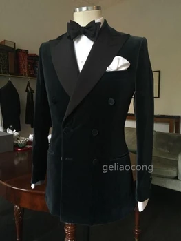 Bărbați Sacou de Catifea Neagră 2020 Brand New Slim Fit Barbati coat Breasted Dublu de Nunta Formale Rochie de Afaceri bărbați sacou casual