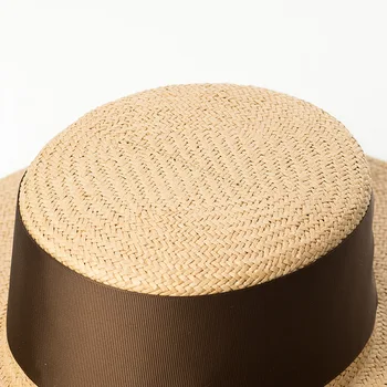 2019 Femei Vara Papirus Plaja Pălărie de Paie Largă Fir de Bandă Doamnelor Capac la Modă Handmade Casual Margine Plat Pălării de Soare pentru Femei