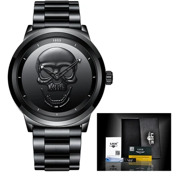 Bărbați Craniu 3D Ceas LIGE Brand de Top Cuarț Oțel Inoxidabil Watchs Oameni de Afaceri de Moda Impermeabil Creative Ceas Relogio masculino