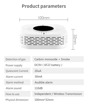 360° Detector de Fum & Monoxid de Carbon, Senzori de 2 in 1 cu Baterii CO Alarmă cu Lumină Intermitentă de Avertizare acustică