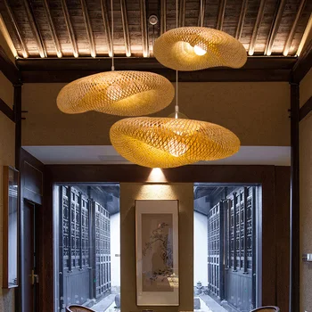Moderne de Bambus Art lumini pandantiv Restaurant Hotel Rattan pandantiv lampă pentru camera de zi agățat lampa de bucatarie corpuri de iluminat de Interior decor