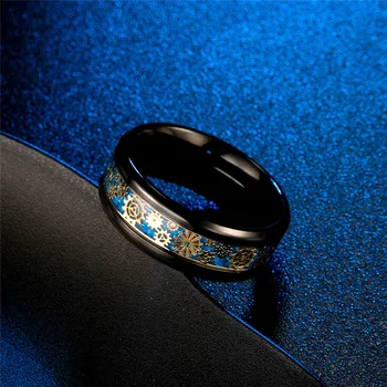 8mm Negru Titan Inele de oțel pentru Barbati Femei verighete Mecanic Roata Dințată Albastru Fibra de Carbon Inlay cadou trupa