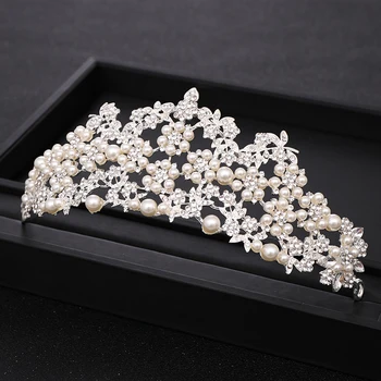 Luxuriou Cristal Pearl de Culoare Argintie de Păr Bijuterii de Mireasa Tiara Mireasa Crown Cap Bijuterii Bal Caciulita Nunta Accesorii de Par