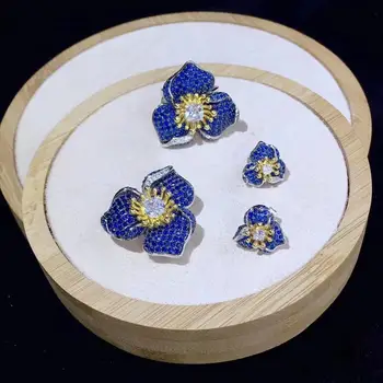 Albastru culoare floare bijuterii set cu pandantiv inel și cercei argint 925 cu cubic zircon femei frumoase bijuterii transport gratuit