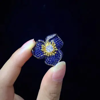 Albastru culoare floare bijuterii set cu pandantiv inel și cercei argint 925 cu cubic zircon femei frumoase bijuterii transport gratuit