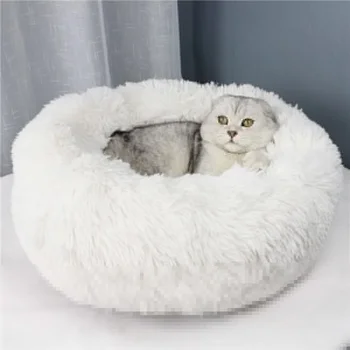Runda Cat de Pat Super Moale animale de Companie de Pluș Casa pentru Caine Mic Iarna Cald de Dormit Catelusul Canisa Portabil, Confortabil Cat Pernă