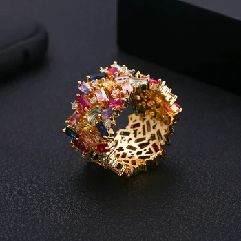 Janekelly bagheta cubic zirconiu cz Aur umplut se amestecă curcubeu inel pentru femei subțire delicata la modă picătură de transport maritim de sex feminin bijuterii