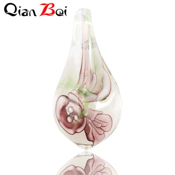 Qianbei en-Gros 12buc lucrate Manual din sticlă de Murano Sticla Lampwork se Amestecă Flori de Culoare Drop se Potrivesc Pandantiv Colier