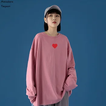 Noi Bumbac Femei T Shirt De Imprimare Inima Plus Dimensiune Maneca Scurta Topuri De Moda Casual Liber Maneca Lunga Tricouri De Sex Feminin
