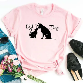 Iubesc Prietenia Dintre Câine pisică Femei tricou de Bumbac Casual Amuzant tricou Cadou Pentru Doamna Yong Fata Top Tee 6 Culoare Picătură Navă S-805