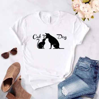 Iubesc Prietenia Dintre Câine pisică Femei tricou de Bumbac Casual Amuzant tricou Cadou Pentru Doamna Yong Fata Top Tee 6 Culoare Picătură Navă S-805
