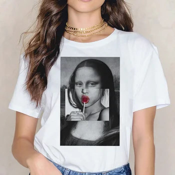 Mona Lisa T Cămașă Femei T-shirt ' 90 Estetice Woment Elegant Ullzang hip hop Alb Harajuku Tricou top tee Moda Vintage