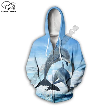 Delfin de Colorat Hoody Barbati Dragut tricoul Iubitoare Delfin 3D Pulovere Femei Casual Hoodie Ocean Elf Plus dimensiune Hoodies 7XL DO007