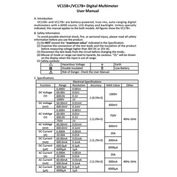 2Modes VC17B Multimetru Digital 6000 De Capete de acuzare de Fundal AC DC Ampermetru Voltmetru Ohm Capacitate Metru Portabil Multimetru Tester