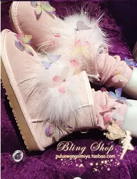 Noul design original fantezie fluture roz blană de vulpe iarba fund plat crește în tub de sex feminin zăpadă cizme cizme