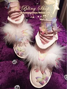 Noul design original fantezie fluture roz blană de vulpe iarba fund plat crește în tub de sex feminin zăpadă cizme cizme