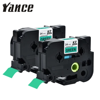 Yance 2 buc Etichetă Casetă Compatibil pentru Brother P-touch Imprimanta TZe Bandă 24mm Negru pe Verde TZe751 TZe-751 pentru imprimanta panglica