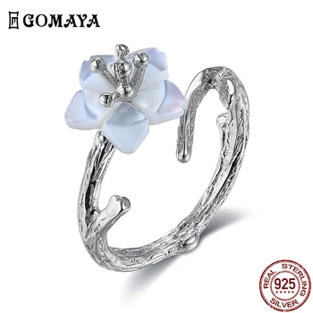 GOMAYA Argint 925 Inel Pentru Femei Albe Flori de Cires Shell Pearl Floare Ramură Inele Elegante, Feminine Bijuterii Fine