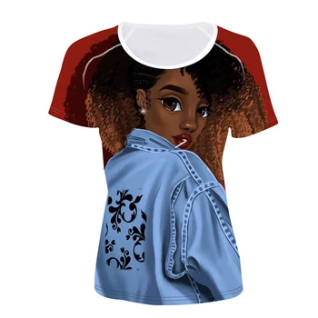 WHEREISART Melanina Poppin Tricou 2020 Tricouri pentru Femei Afro Desene animate Drăguț Fată Model de Tricou Femme Haine Femei T-shirt, Blaturi