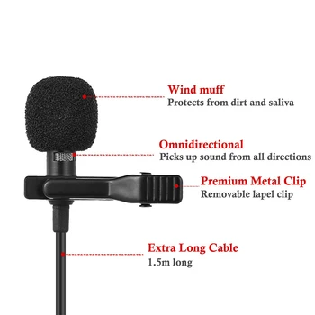 Guler Clip Hands Free Condensator Microfon Portabil Universal Mini de 3,5 mm Cap Dublu Smartphone-uri de Rever Clar Studio